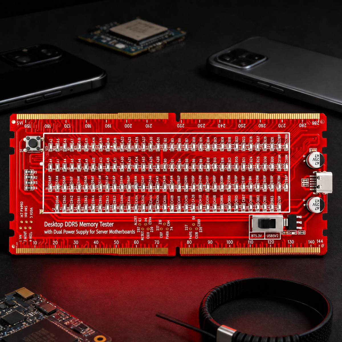 HMT-TC08 Desktop DDR5 Memory Tester with LED Indicators – Dual Power Supply (Server Motherboard)
