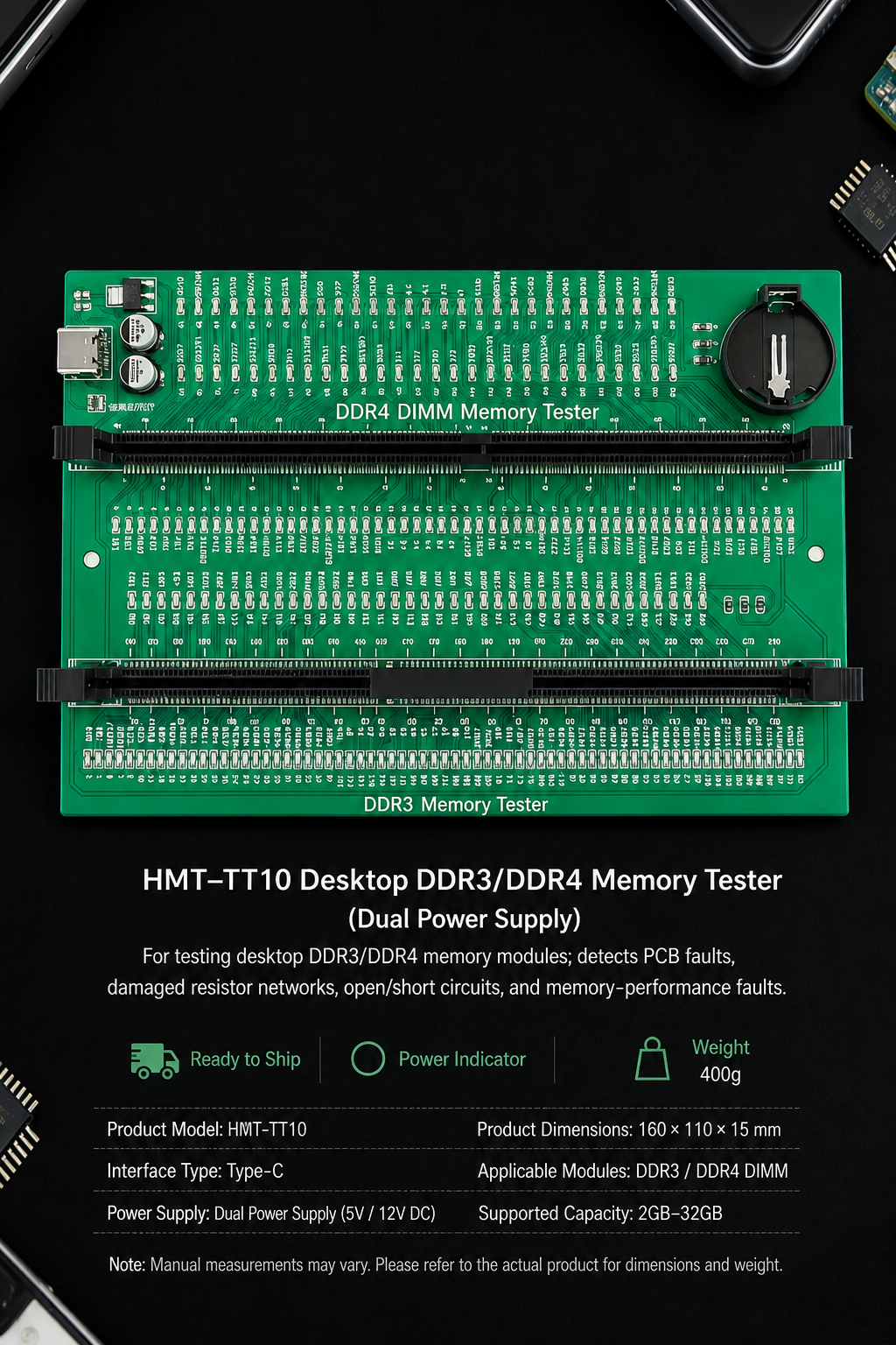 HMT-TT10 Desktop DDR3/DDR4 Memory Module Tester - Dual Power Supply