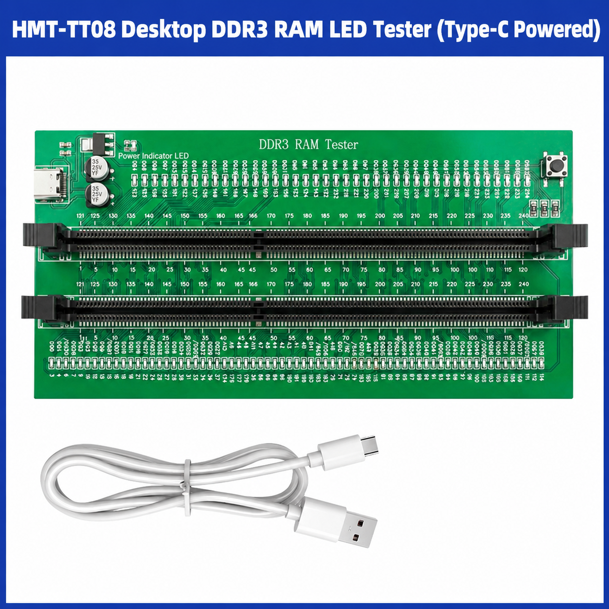 HMT-TT08 Desktop DDR3 Memory Module Tester with LED Indicators (Type-C Powered)