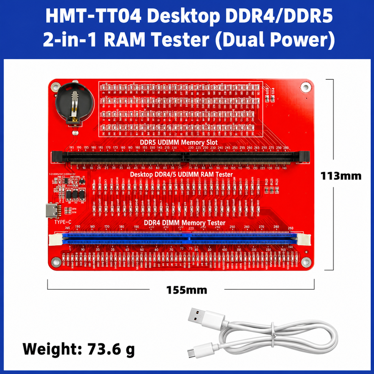 HMT-TT04 Desktop DDR4/DDR5 2-in-1 Memory Module Tester (Dual Power Supply)