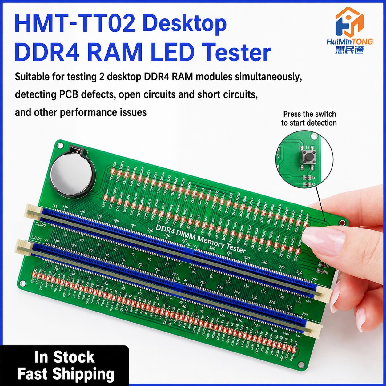 HMT-TT02 Desktop DDR4 Memory Module Tester with LED Indicators