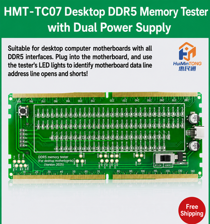 HMT-TC07 Desktop DDR5 Memory Tester with LED Indicators – Dual Power Supply (Standard Motherboard)