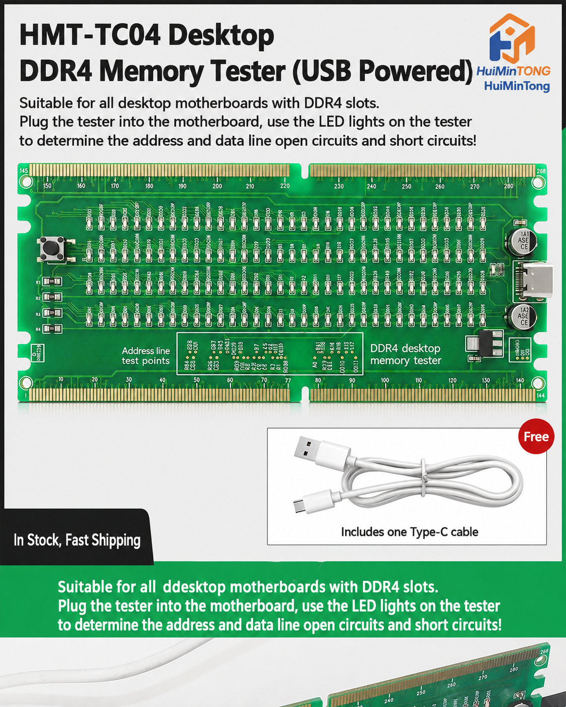 HMT-TC04 Desktop DDR4 Memory Tester with LED Indicators (USB Powered)
