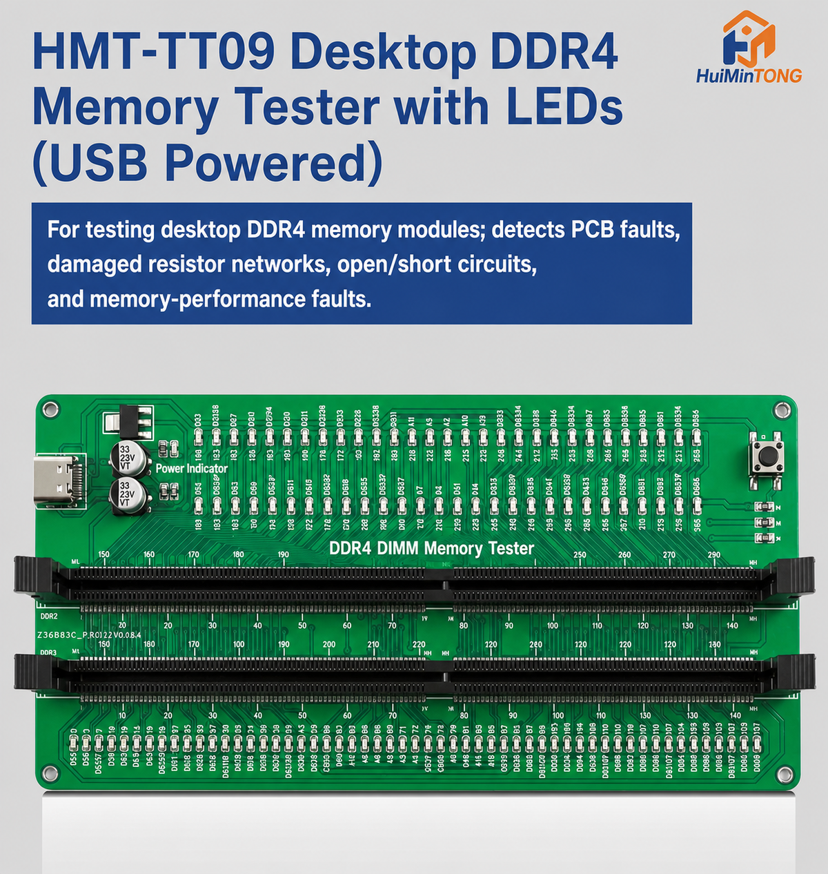 HMT-TT09 Desktop DDR4 Memory Module Tester with LED Indicators (USB Powered)