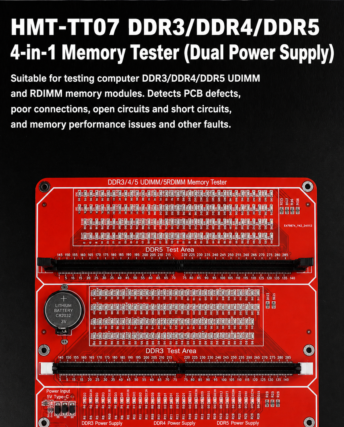 HMT-TT07 DDR3/DDR4/DDR5 4-in-1 Memory Module Tester (Dual Power Supply)