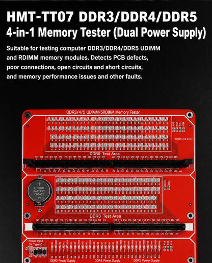 HMT-TT07 DDR3/DDR4/DDR5 4-in-1 Memory Module Tester (Dual Power Supply)