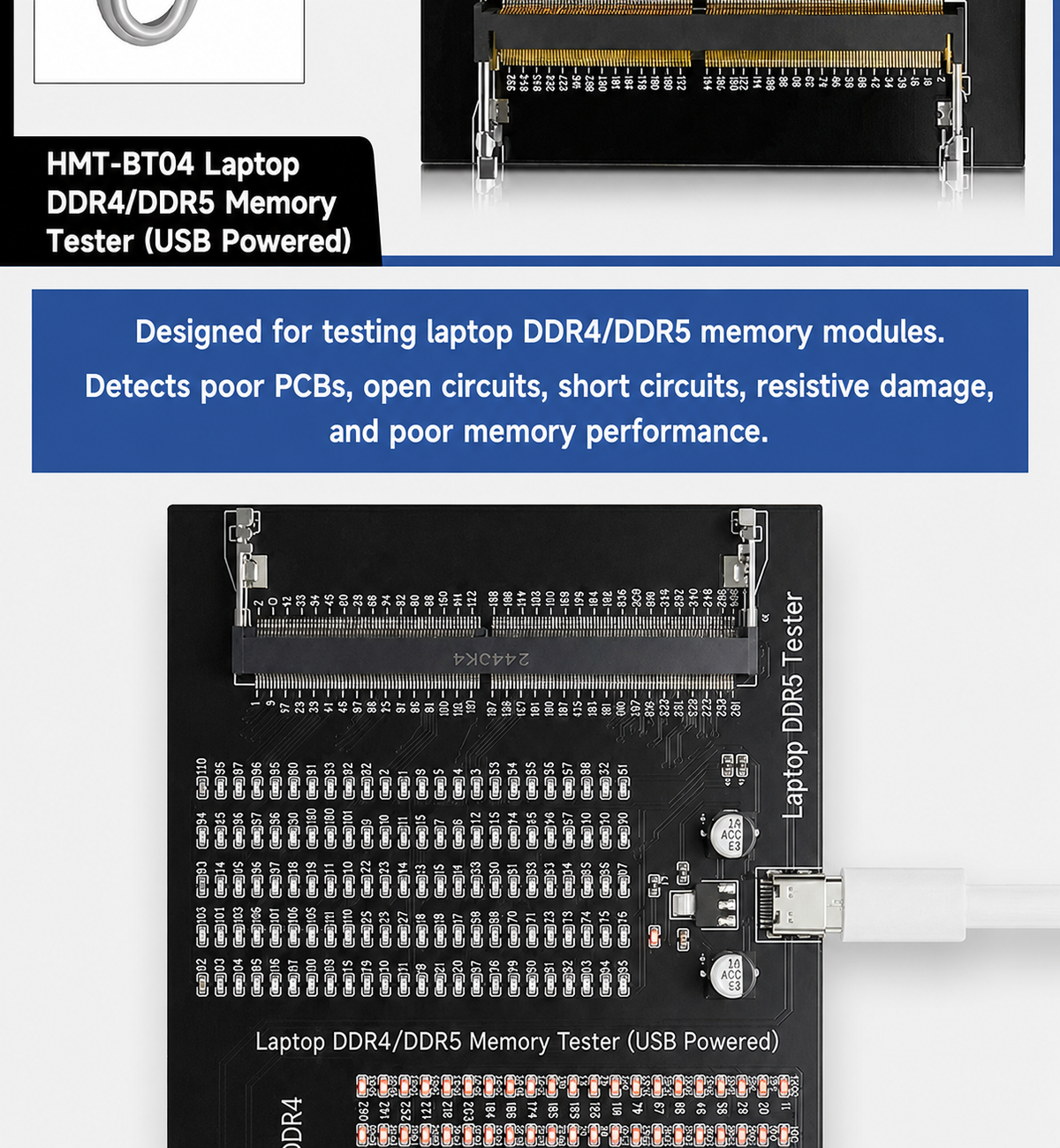 HMT-BT04 Laptop DDR4/DDR5 Memory Module Tester (USB-powered)