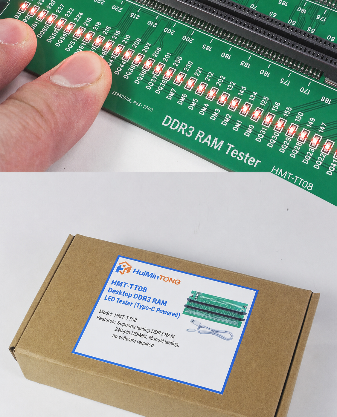 HMT-TT08 Desktop DDR3 Memory Module Tester with LED Indicators (Type-C Powered)