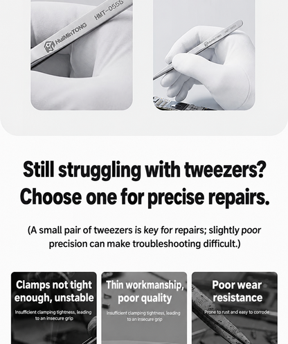 HMT-055S & 055B HuiMinTong Hand Polished Tweezers for Electronics Repair