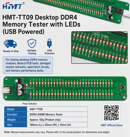 HMT-TT09 Desktop DDR4 Memory Module Tester with LED Indicators (USB Powered)