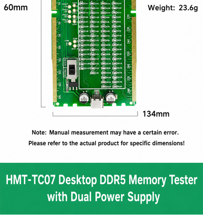 HMT-TC07 Desktop DDR5 Memory Tester with LED Indicators – Dual Power Supply (Standard Motherboard)