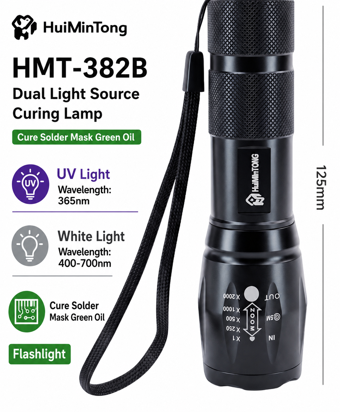 HMT-382B Dual-Wavelength (Purple/White) UV Curing Lamp for Green Solder Mask