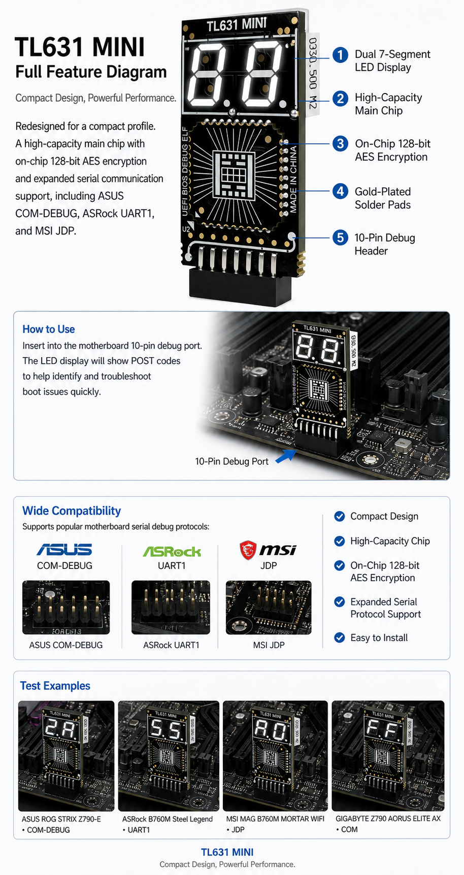 HMT-TL631 Mini 5th-Gen Motherboard Diagnostic Card
