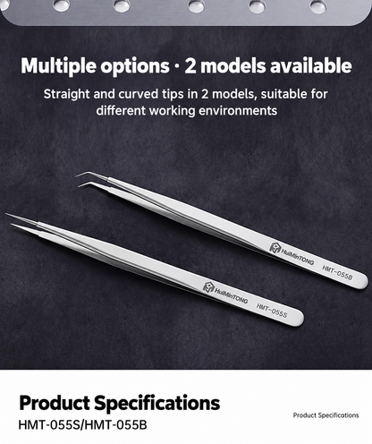 HMT-055S & 055B HuiMinTong Hand Polished Tweezers for Electronics Repair
