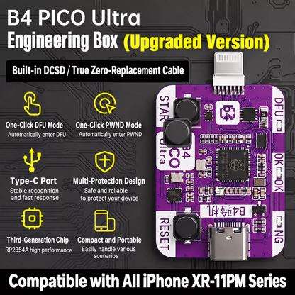 B4 PICO Ultra Mobile Repair Tool, No Cable Swap for Flashing, Dual Mode Auto DFU, One-Click PWND Entry
