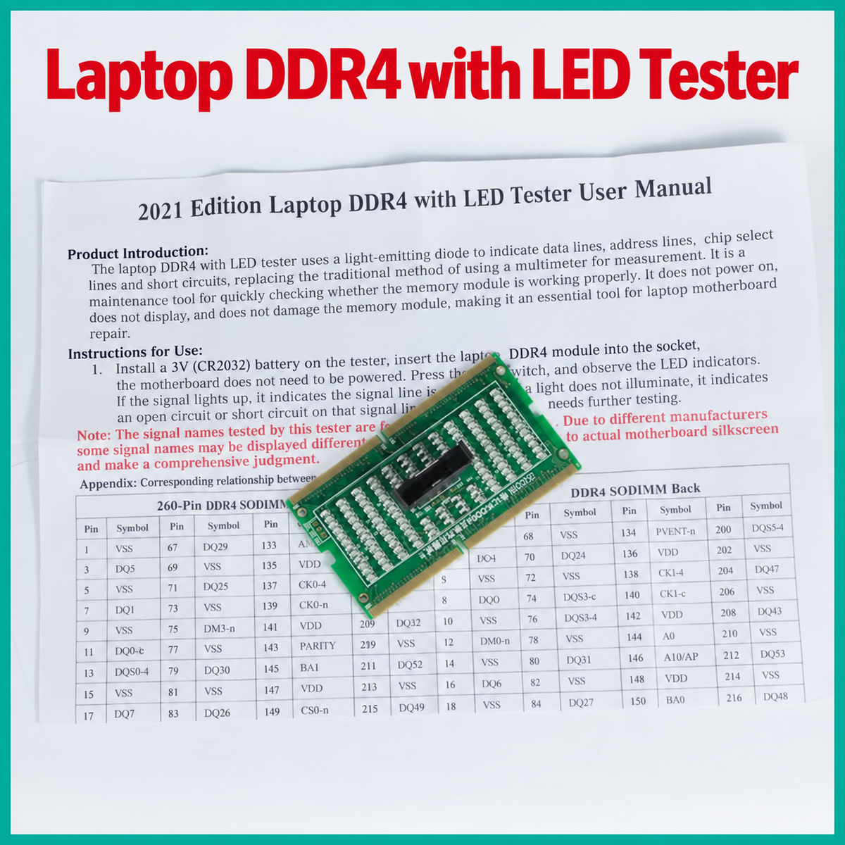 HMT-BC02 DDR4 Laptop Memory Tester with LED Indicator