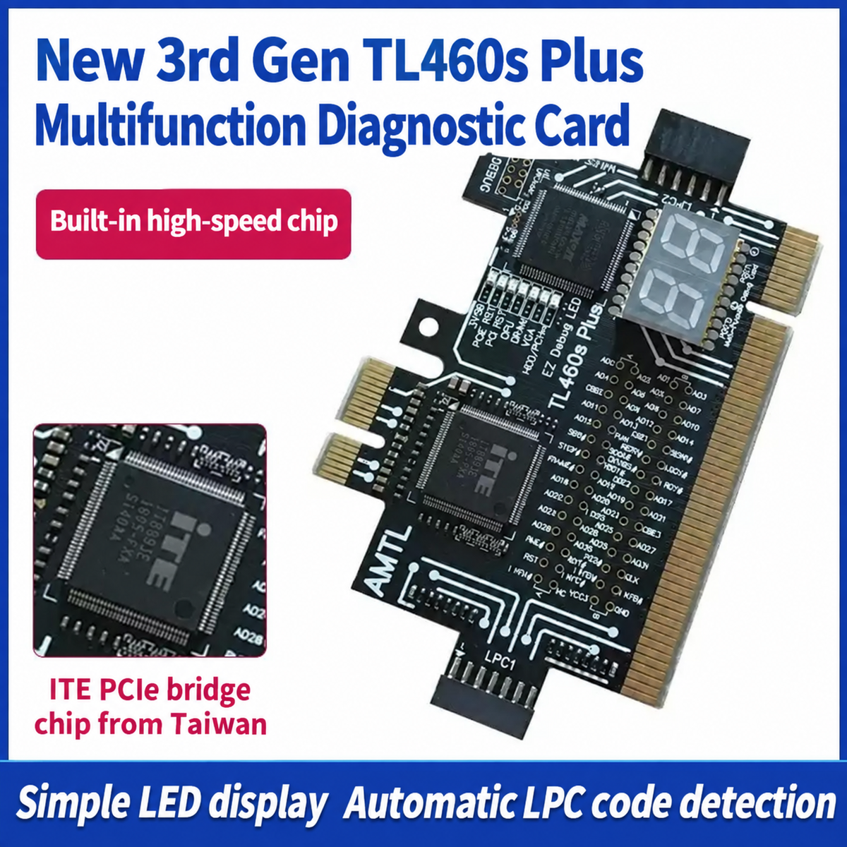 HMT-TL460s Multi-Purpose Debug Card, PCIE & LPC Computer Test Card