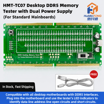 HMT-TC07 Desktop DDR5 Memory Tester with LED Indicators – Dual Power Supply (Standard Motherboard)