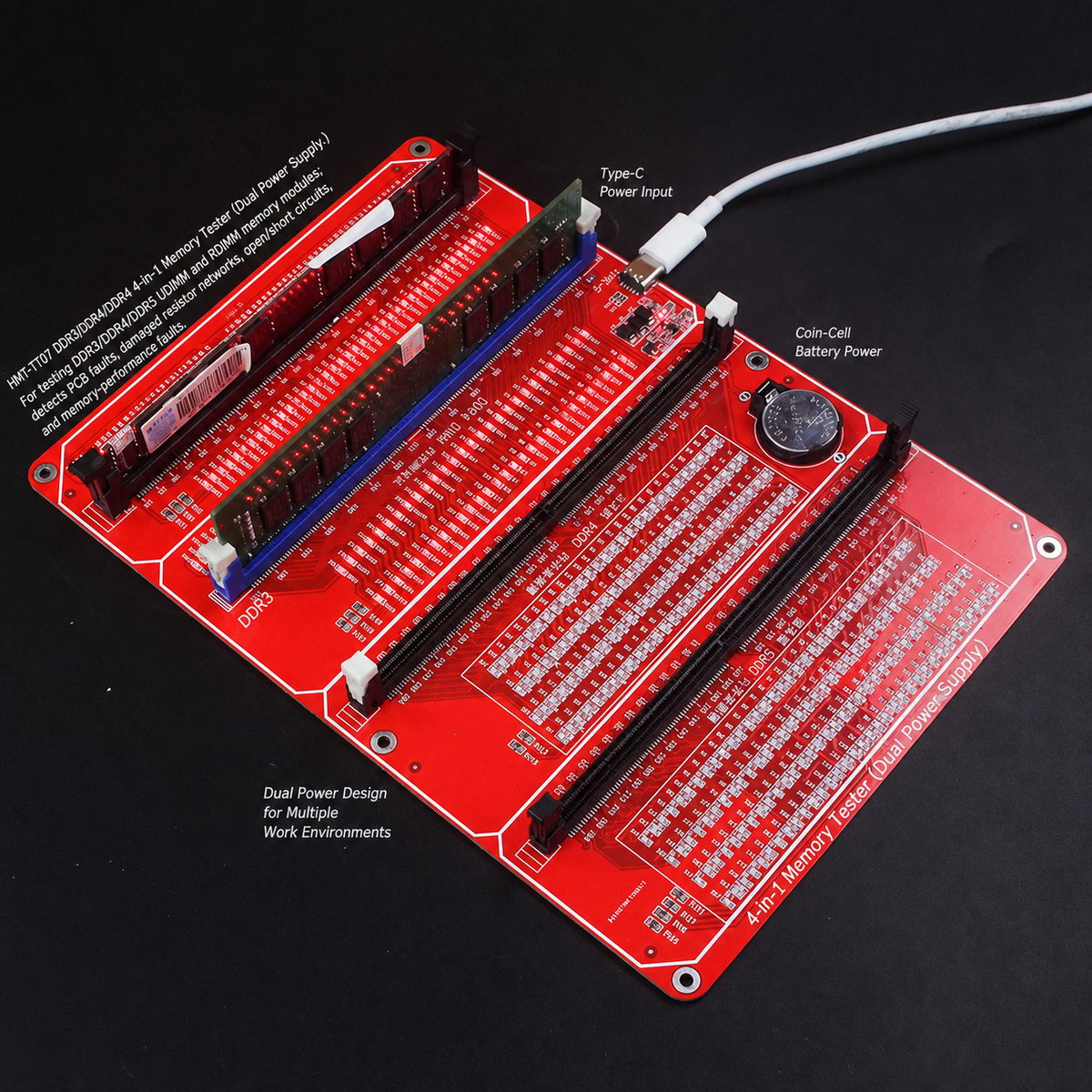 HMT-TT07 DDR3/DDR4/DDR5 4-in-1 Memory Module Tester (Dual Power Supply)