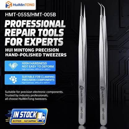 HMT-055S & 055B HuiMinTong Hand Polished Tweezers for Electronics Repair