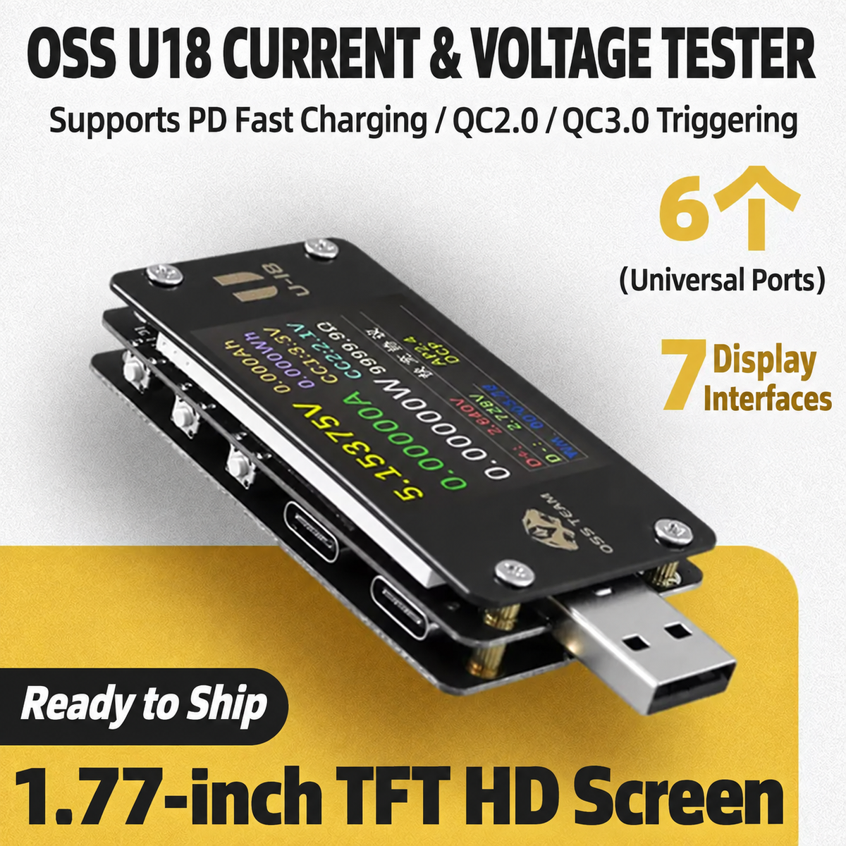 OSS TEAM U18 USB‑A & Type‑C Fast Charging Tester