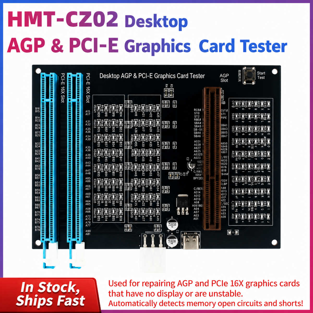 HMT-CZ02 Desktop AGP/PCI-E Graphics Card Tester with Indicator Lights