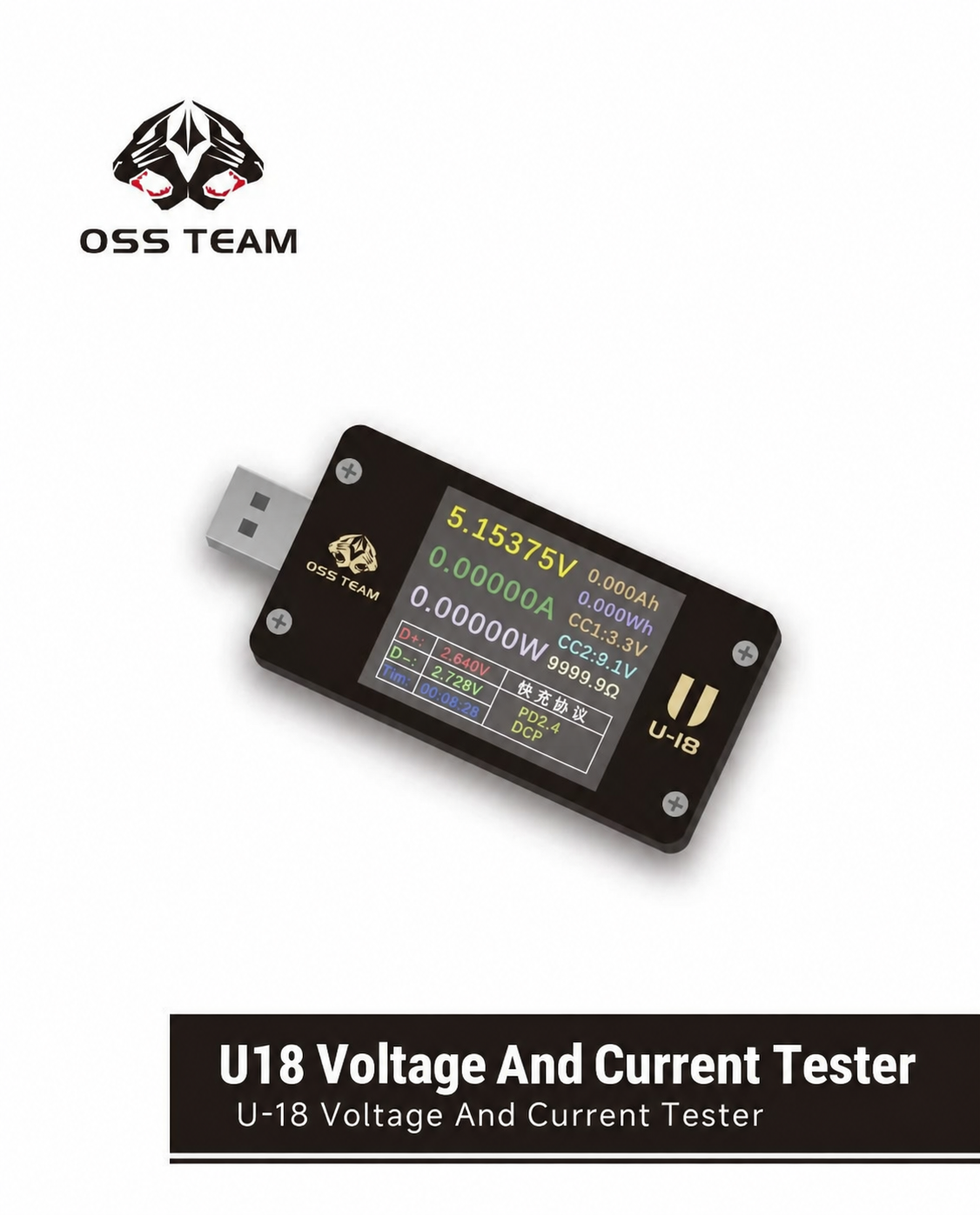 OSS TEAM U18 USB‑A & Type‑C Fast Charging Tester