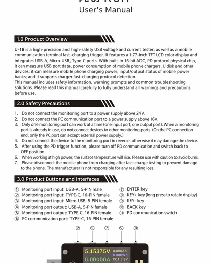 OSS TEAM U18 USB‑A & Type‑C Fast Charging Tester