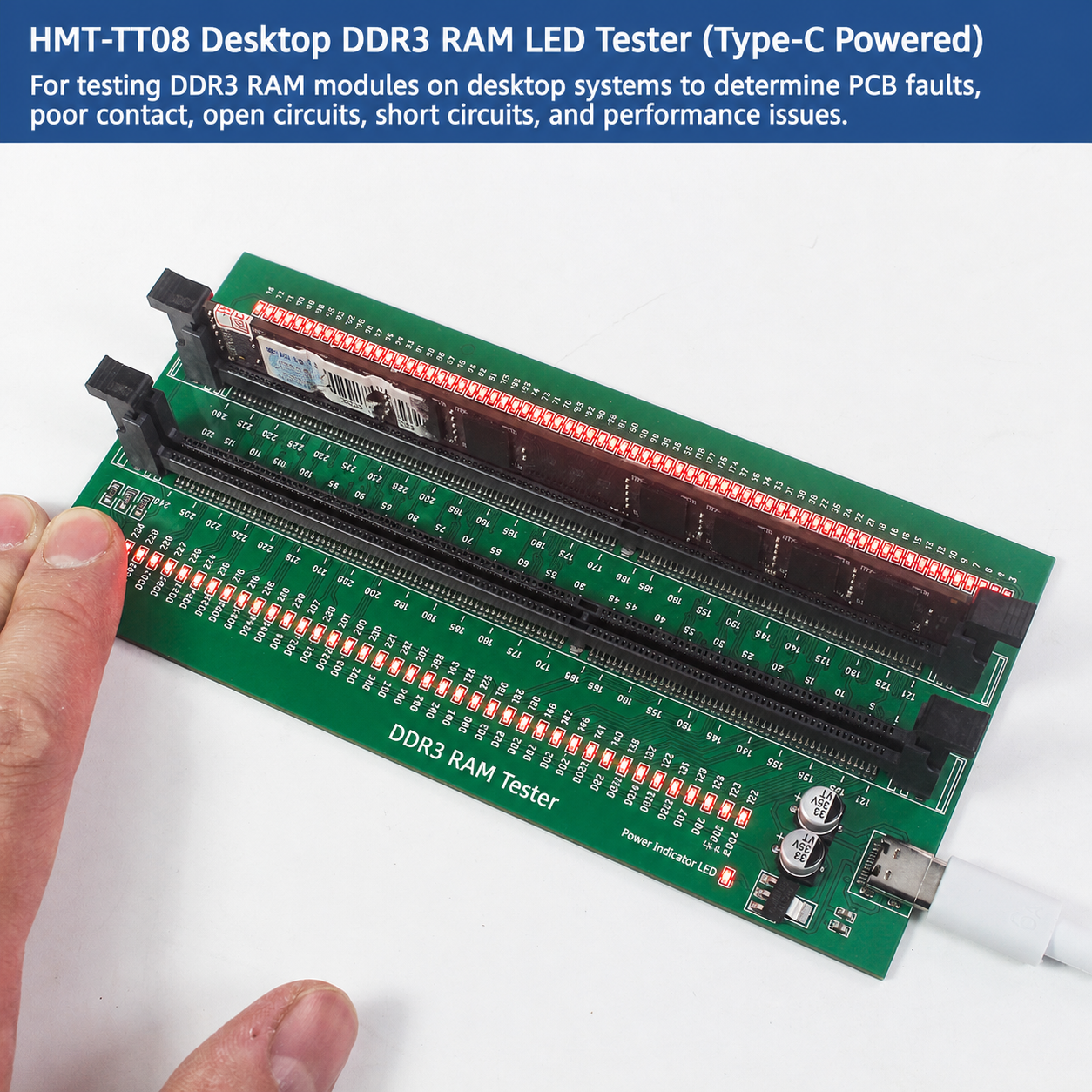 HMT-TT08 Desktop DDR3 Memory Module Tester with LED Indicators (Type-C Powered)