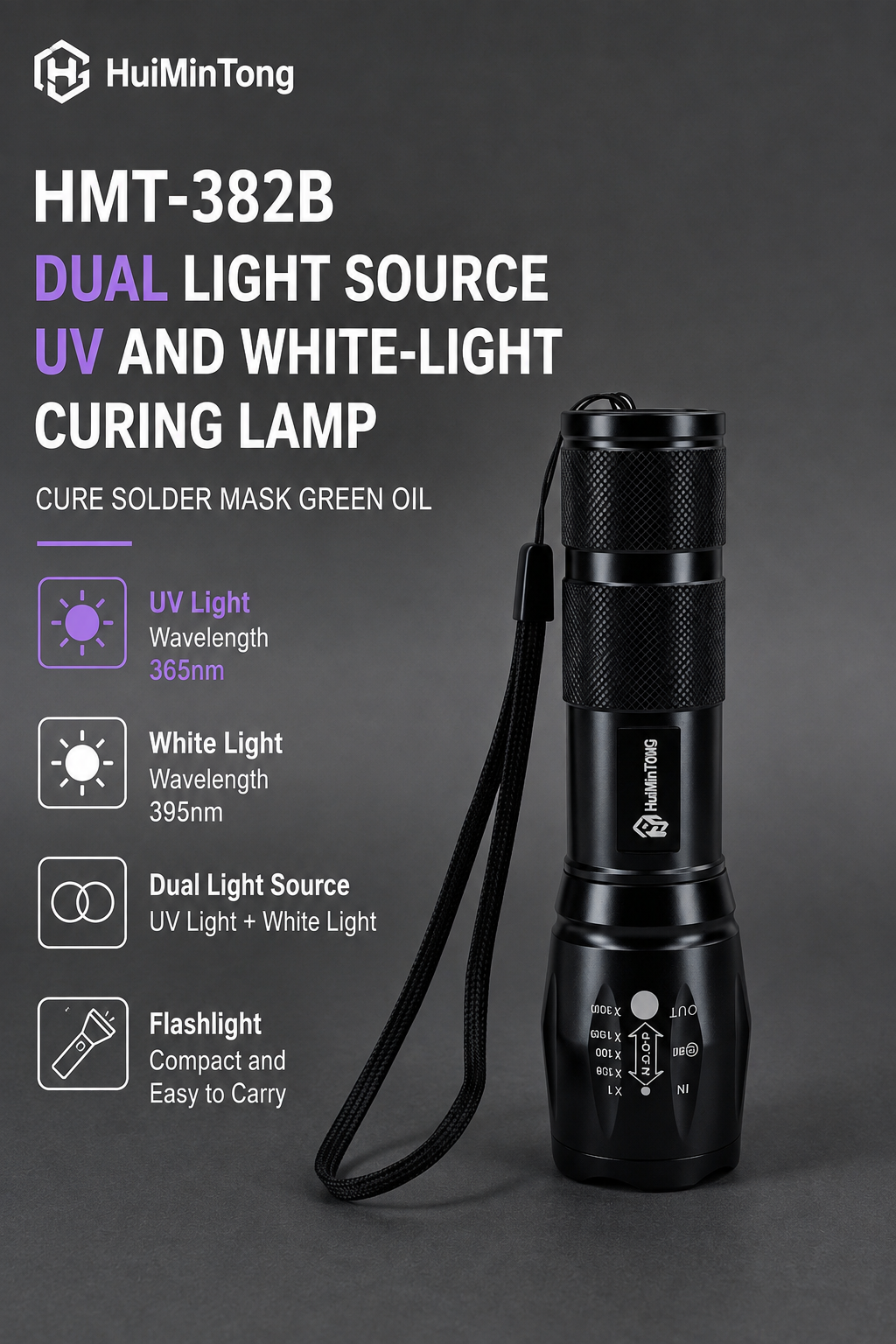 HMT-382B Dual-Wavelength (Purple/White) UV Curing Lamp for Green Solder Mask