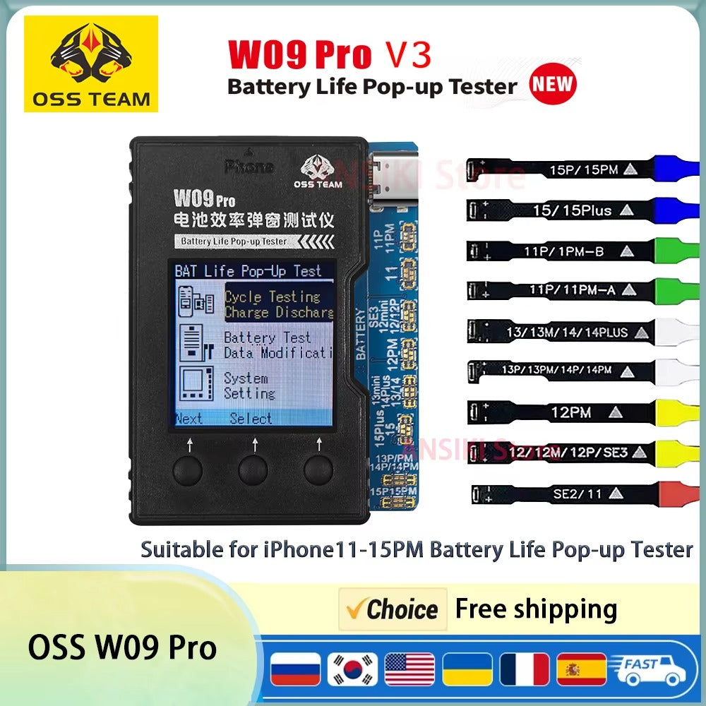 OSS TEAM W09 Pro V3 Battery Life Pop-up Tester for iPhone11-15PM