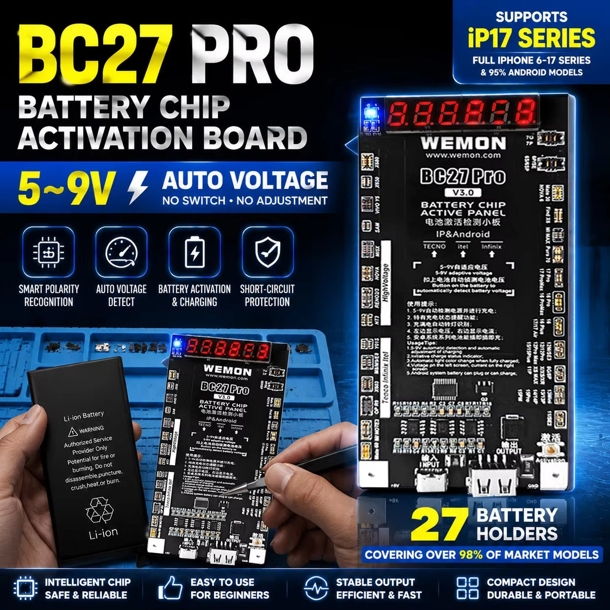 WEMON BC27Pro V30 Battery Activation Tester Board phone repair tools