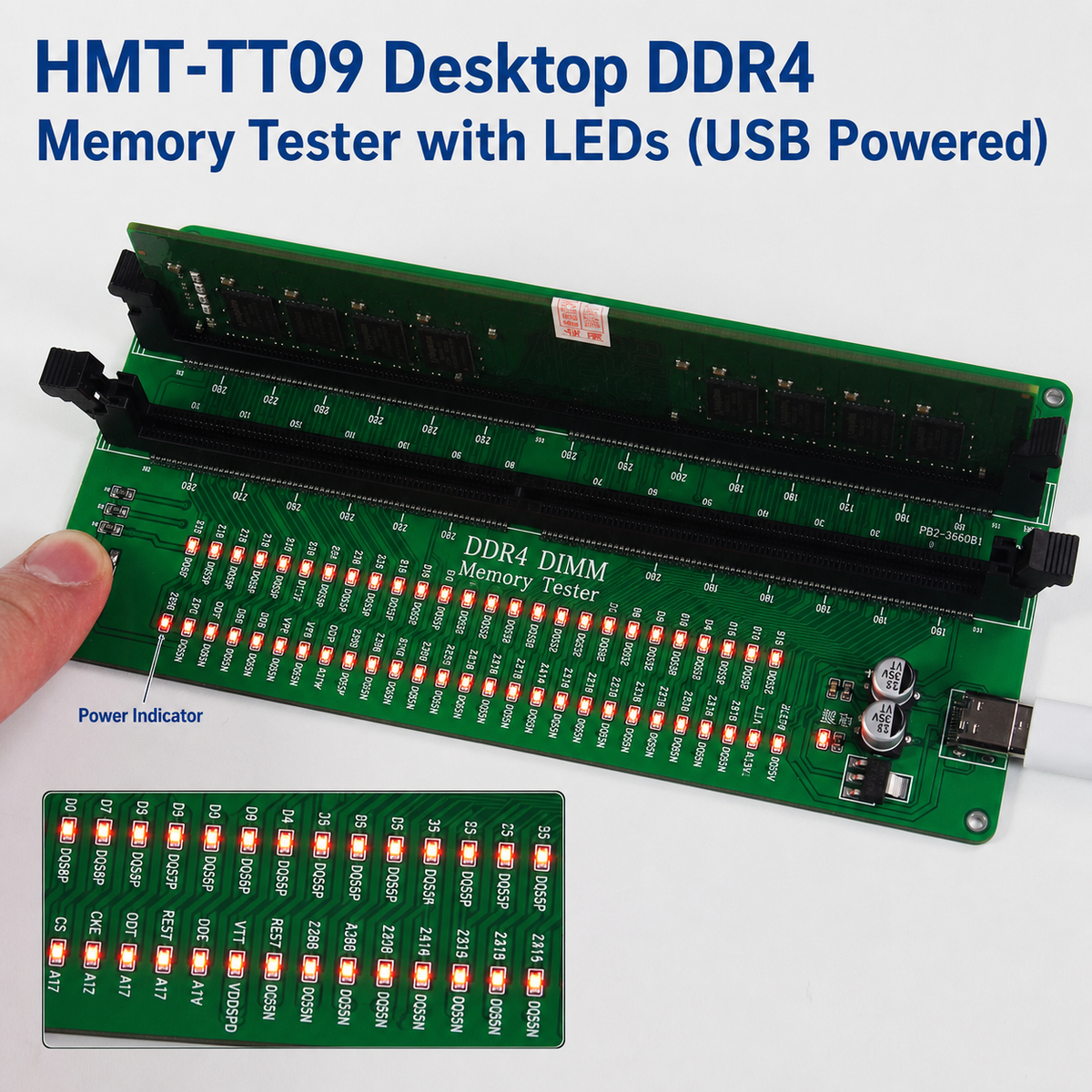 HMT-TT09 Desktop DDR4 Memory Module Tester with LED Indicators (USB Powered)