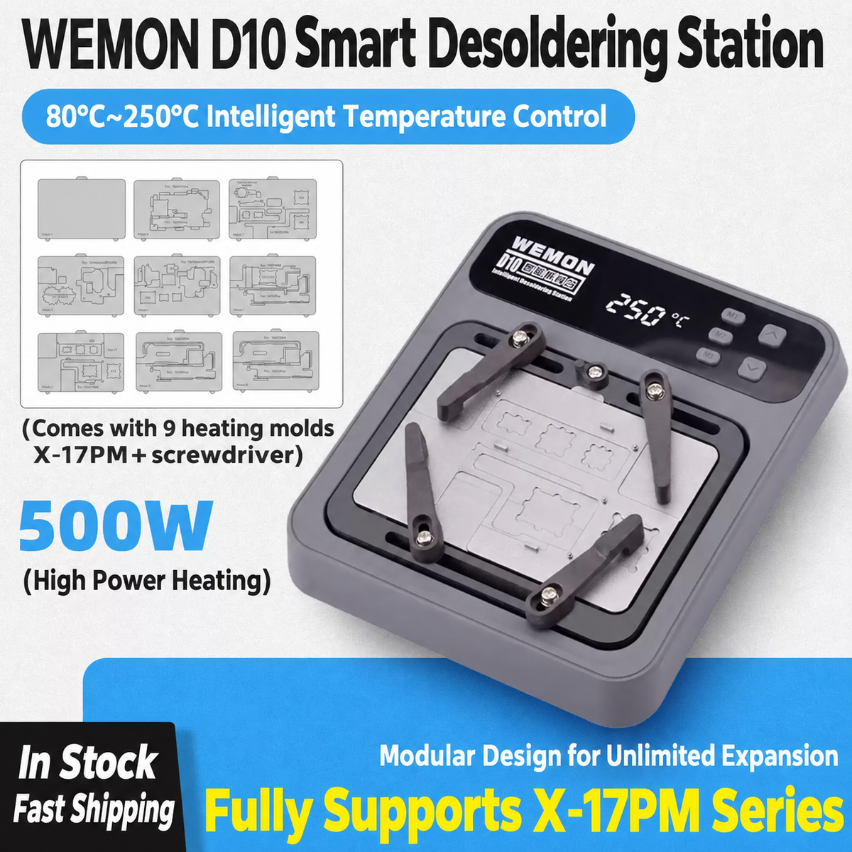 WEMON D10 Smart Desoldering Station 9 Molds iPhone X‑17PM