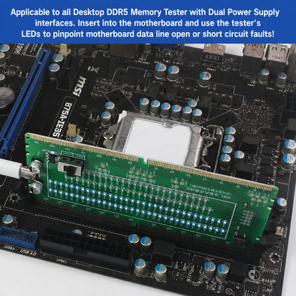 HMT-TC07 Desktop DDR5 Memory Tester with LED Indicators – Dual Power Supply (Standard Motherboard)