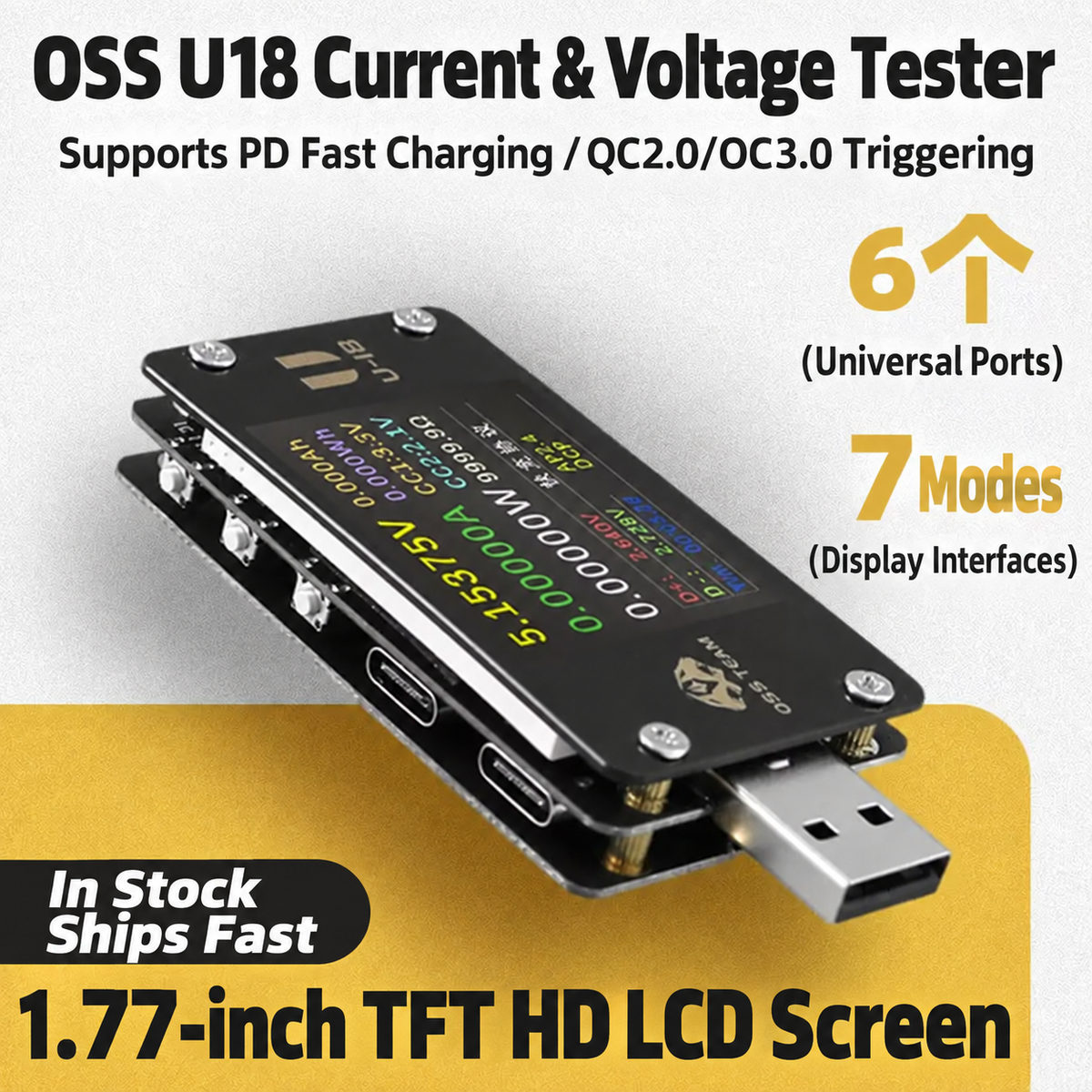 OSS TEAM U18 USB‑A & Type‑C Fast Charging Tester