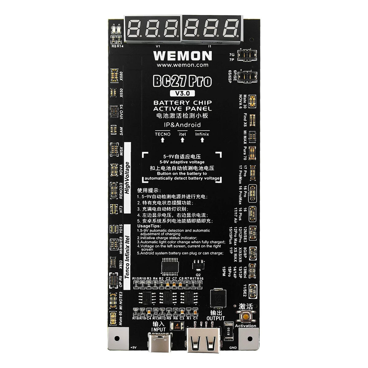 WEMON BC27Pro V30 Battery Activation Tester Board phone repair tools