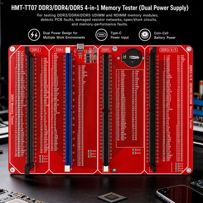 HMT-TT07 DDR3/DDR4/DDR5 4-in-1 Memory Module Tester (Dual Power Supply)