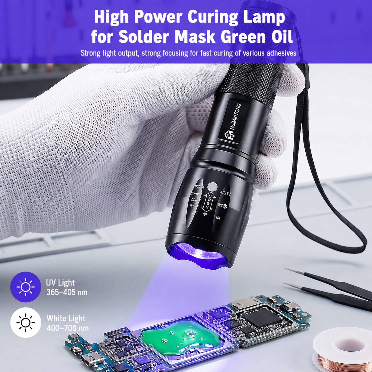 HMT-382B Dual-Wavelength (Purple/White) UV Curing Lamp for Green Solder Mask