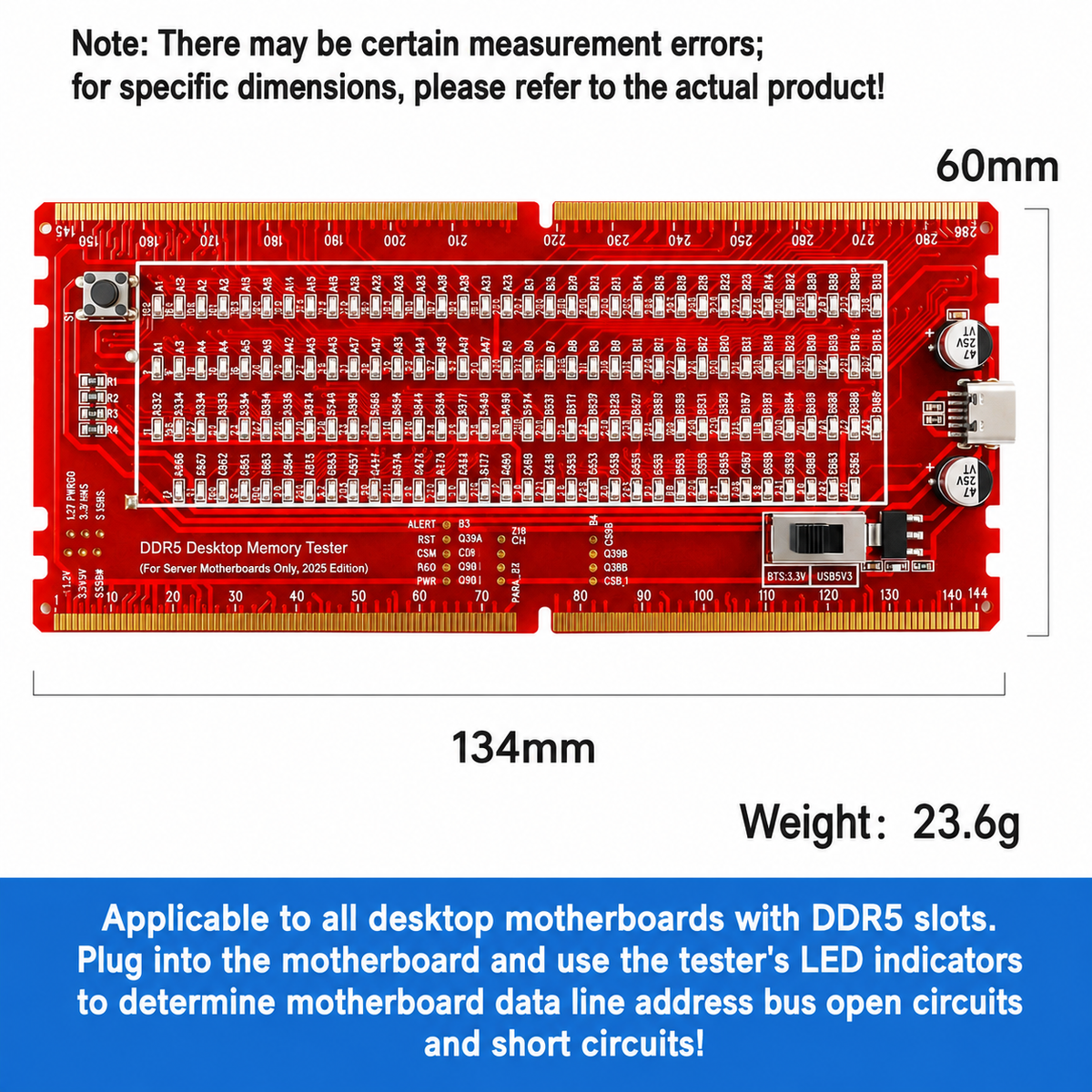 HMT-TC08 Desktop DDR5 Memory Tester with LED Indicators – Dual Power Supply (Server Motherboard)