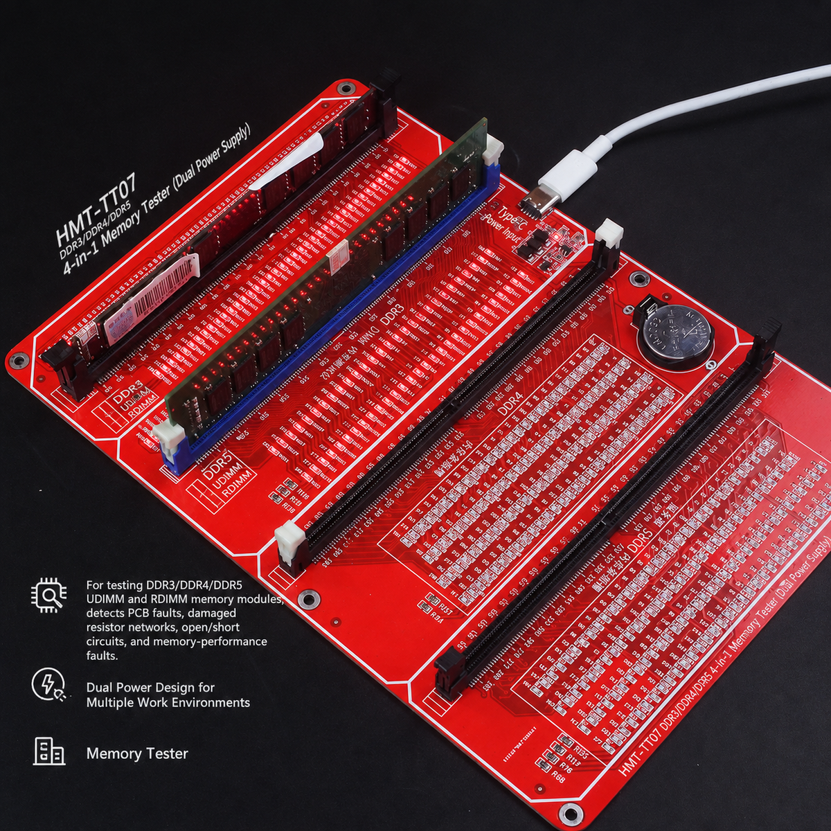 HMT-TT07 DDR3/DDR4/DDR5 4-in-1 Memory Module Tester (Dual Power Supply)
