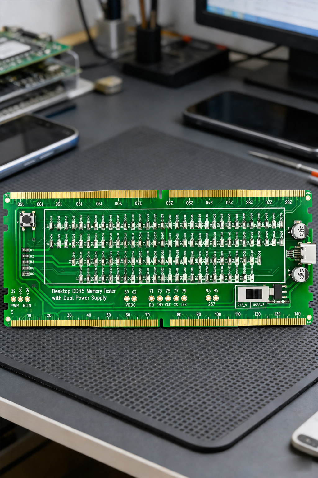 HMT-TC07 Desktop DDR5 Memory Tester with LED Indicators – Dual Power Supply (Standard Motherboard)