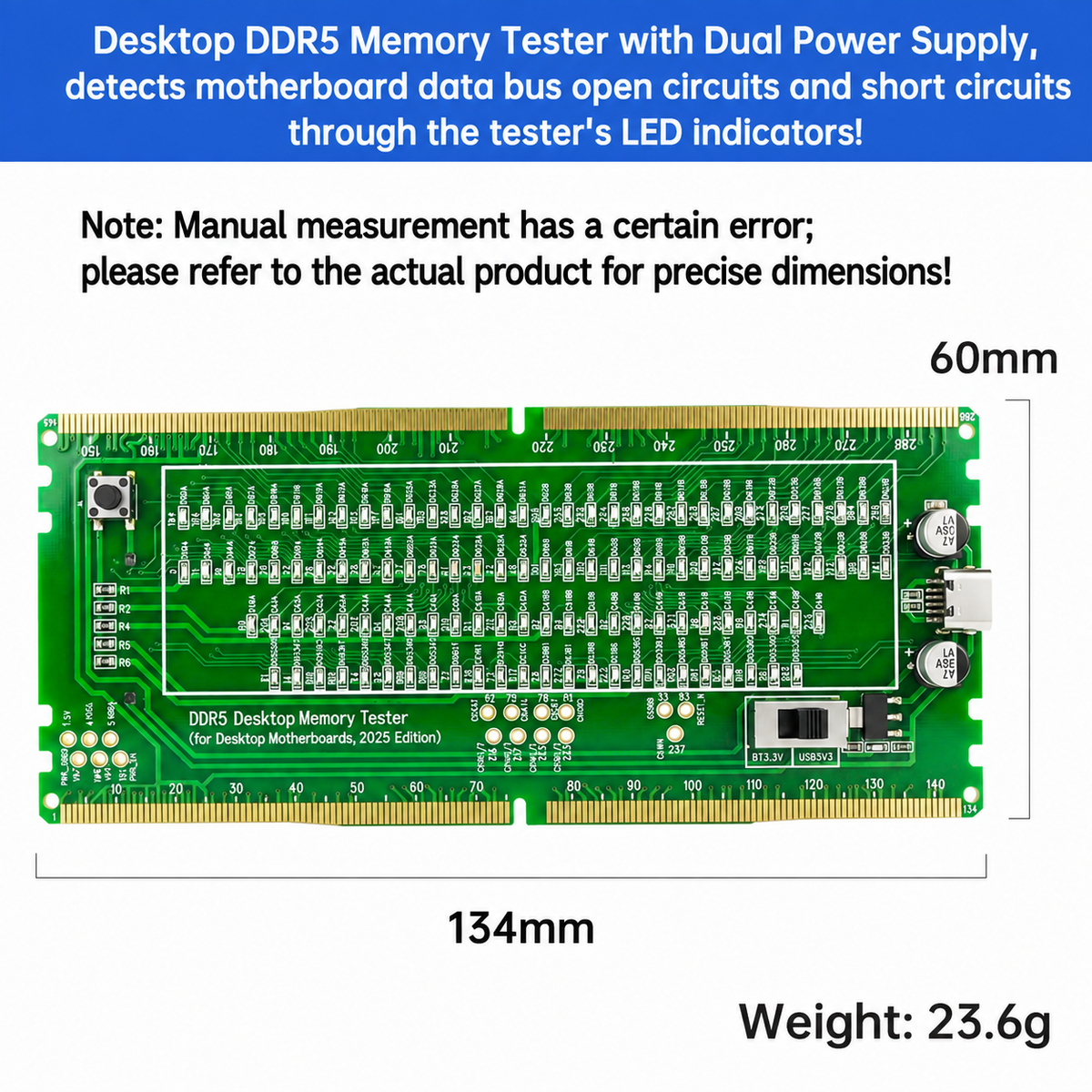 HMT-TC07 Desktop DDR5 Memory Tester with LED Indicators – Dual Power Supply (Standard Motherboard)