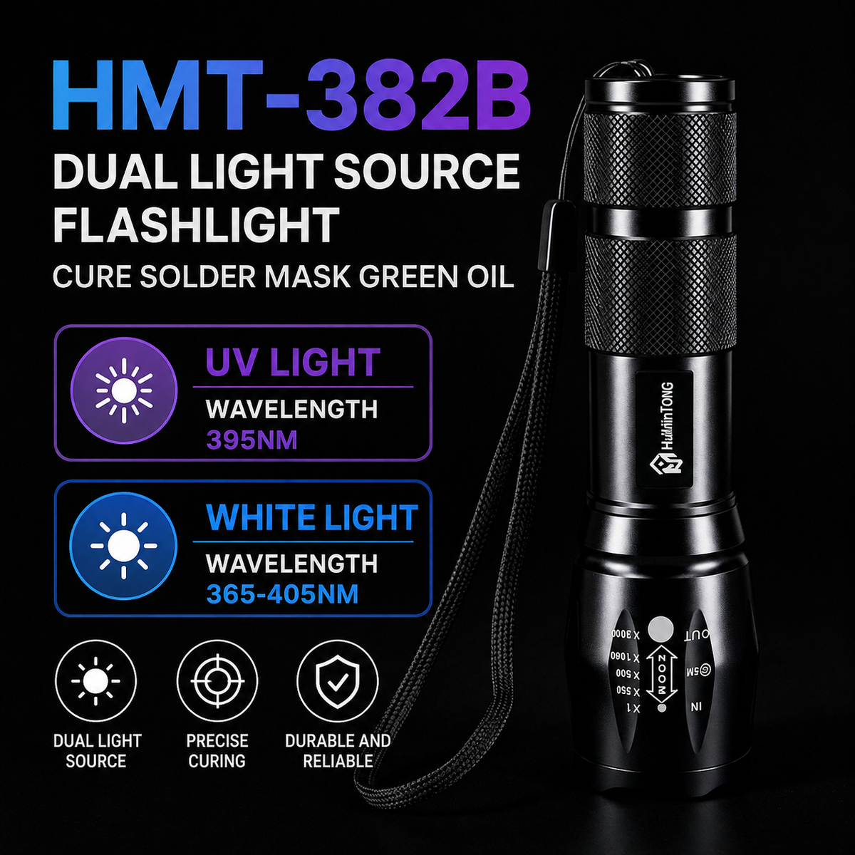 HMT-382B Dual-Wavelength (Purple/White) UV Curing Lamp for Green Solder Mask