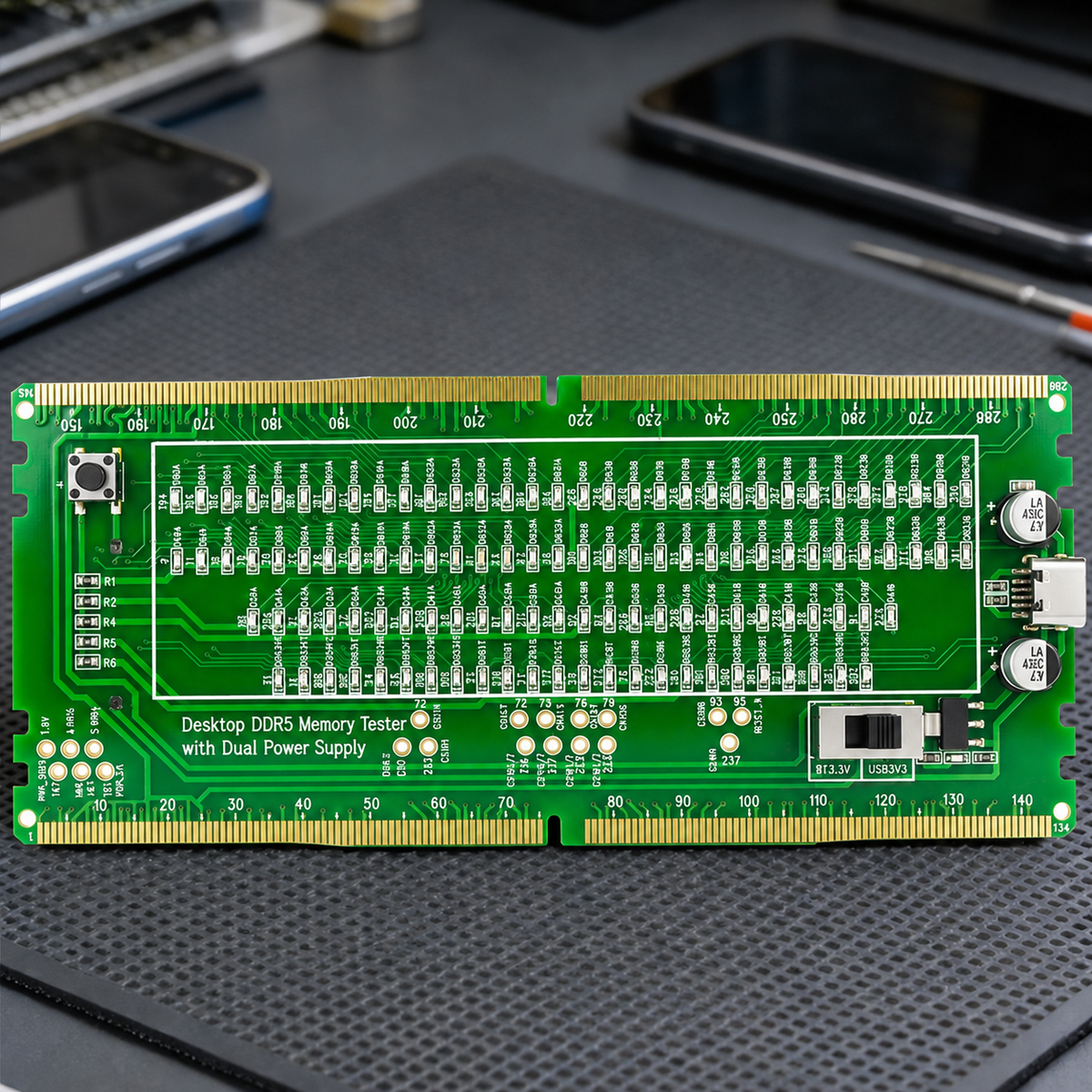 HMT-TC07 Desktop DDR5 Memory Tester with LED Indicators – Dual Power Supply (Standard Motherboard)