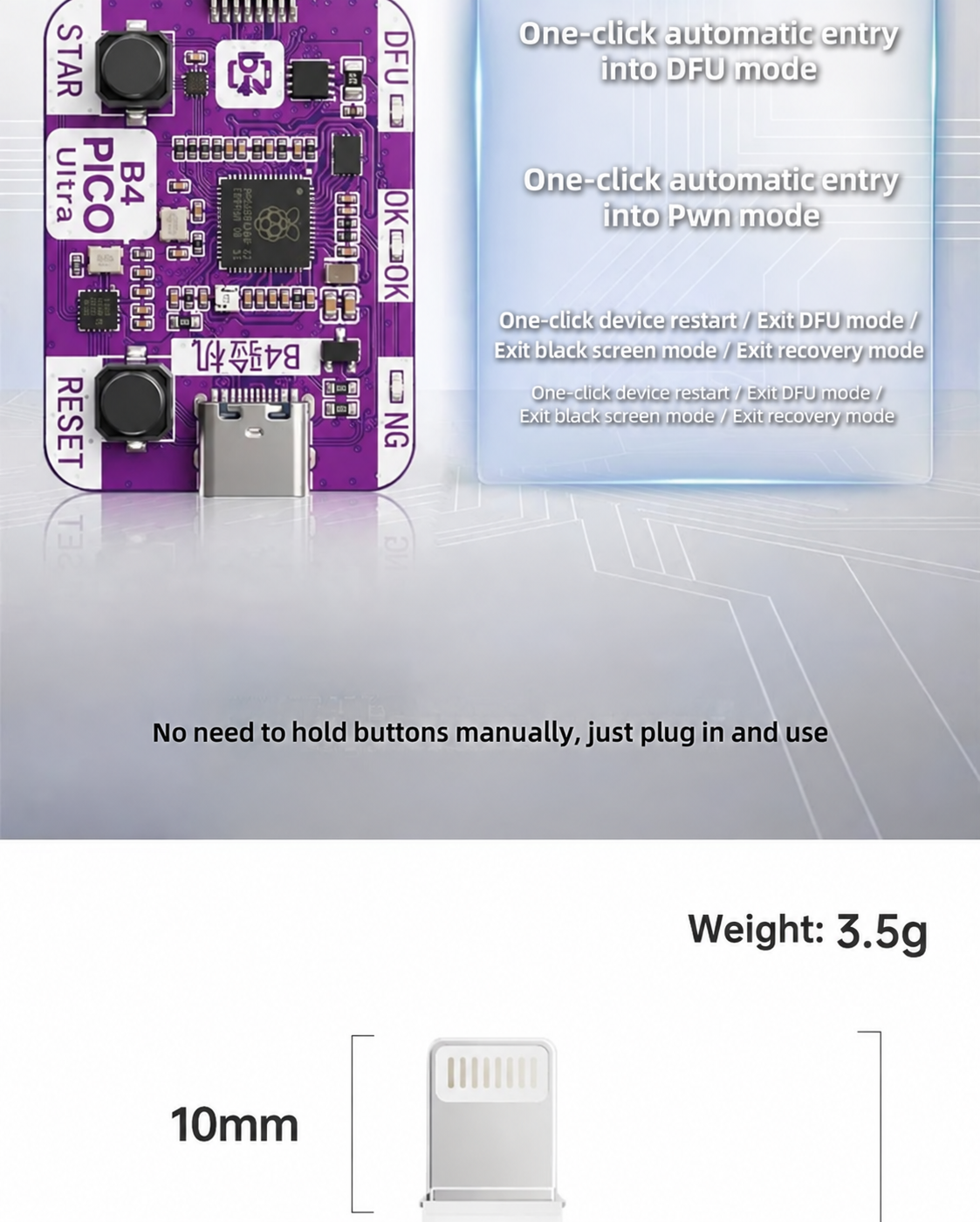 B4 PICO Ultra Mobile Repair Tool, No Cable Swap for Flashing, Dual Mode Auto DFU, One-Click PWND Entry