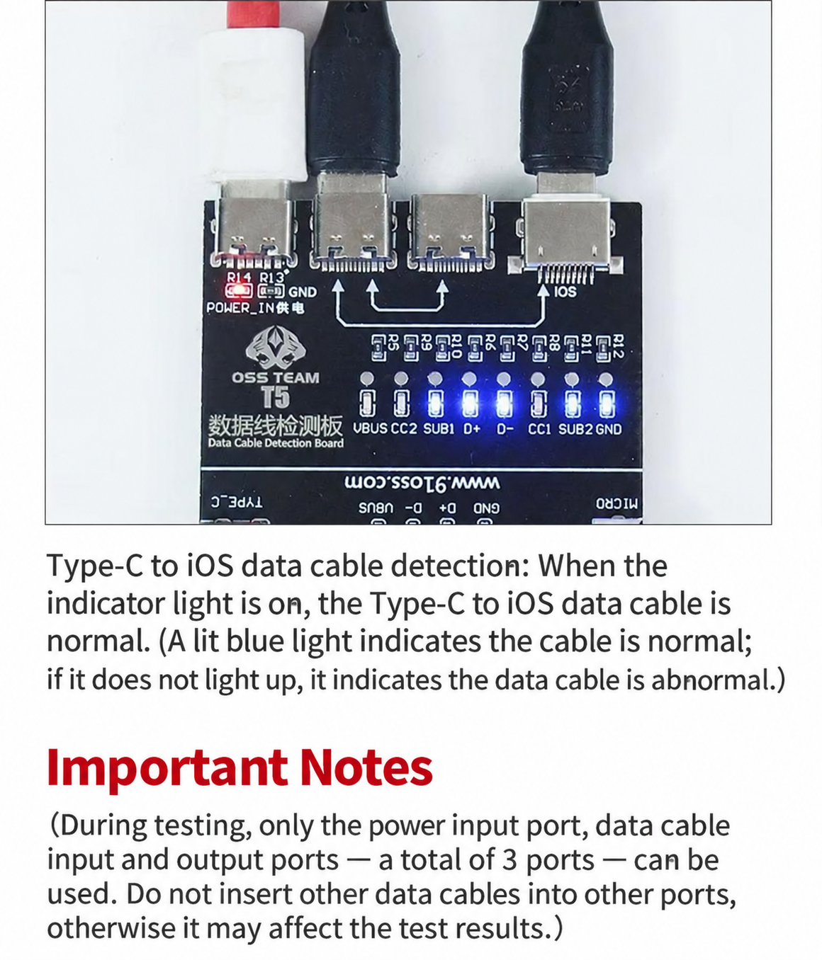 OSS TEAM T5 Data Cable Test Board