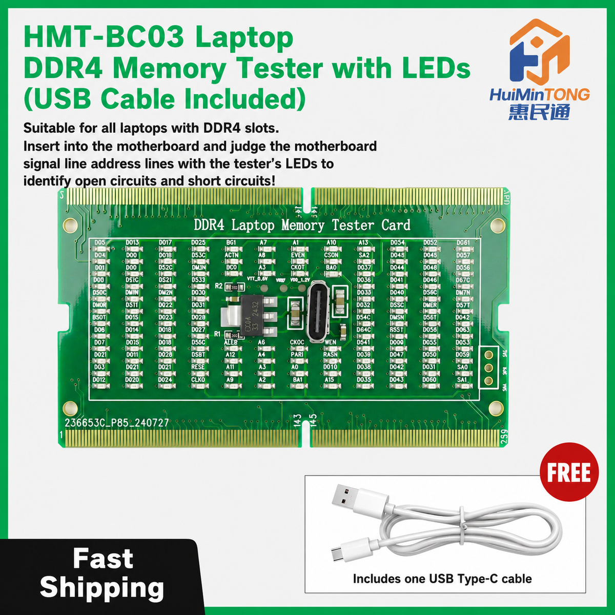 HMT-BC03 Laptop DDR4 Memory Tester with LED Indicators (USB Cable Included)