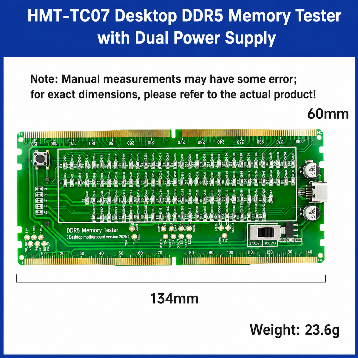 HMT-TC07 Desktop DDR5 Memory Tester with LED Indicators – Dual Power Supply (Standard Motherboard)