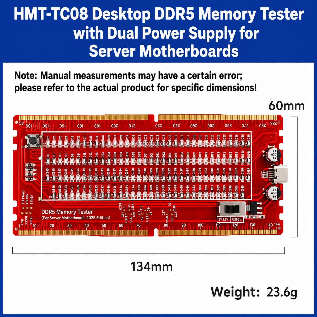 HMT-TC08 Desktop DDR5 Memory Tester with LED Indicators – Dual Power Supply (Server Motherboard)